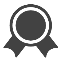 Modern style medal icon, round badge with ribbon, representing achievement or certification