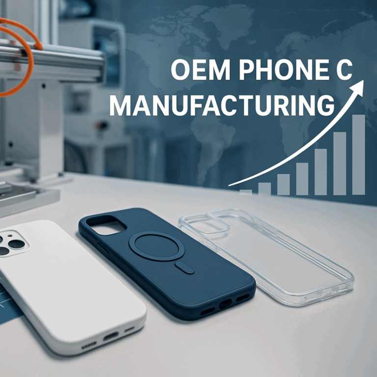 OEM phone case manufacturing line with quality control and custom design samples