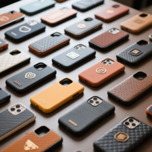 Custom phone case designs with logos, textures, and colors from OEM manufacturers