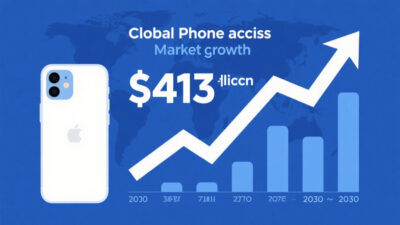Global phone accessories market growth chart showing $413 billion projection by 2030