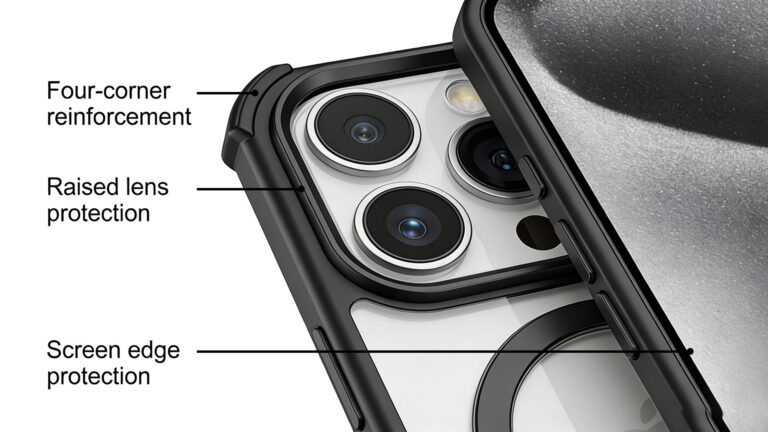 Protective structure details of a magnetic phone case for daily durability