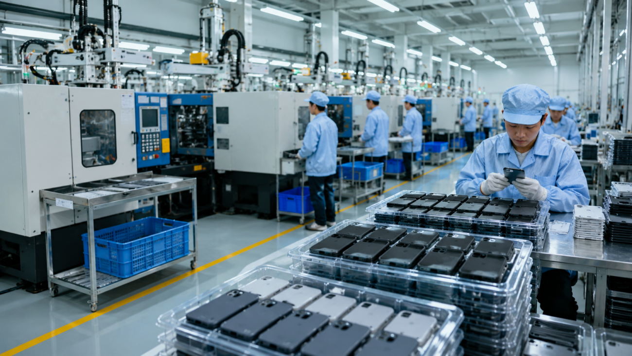 phone case manufacturing process in modern factory